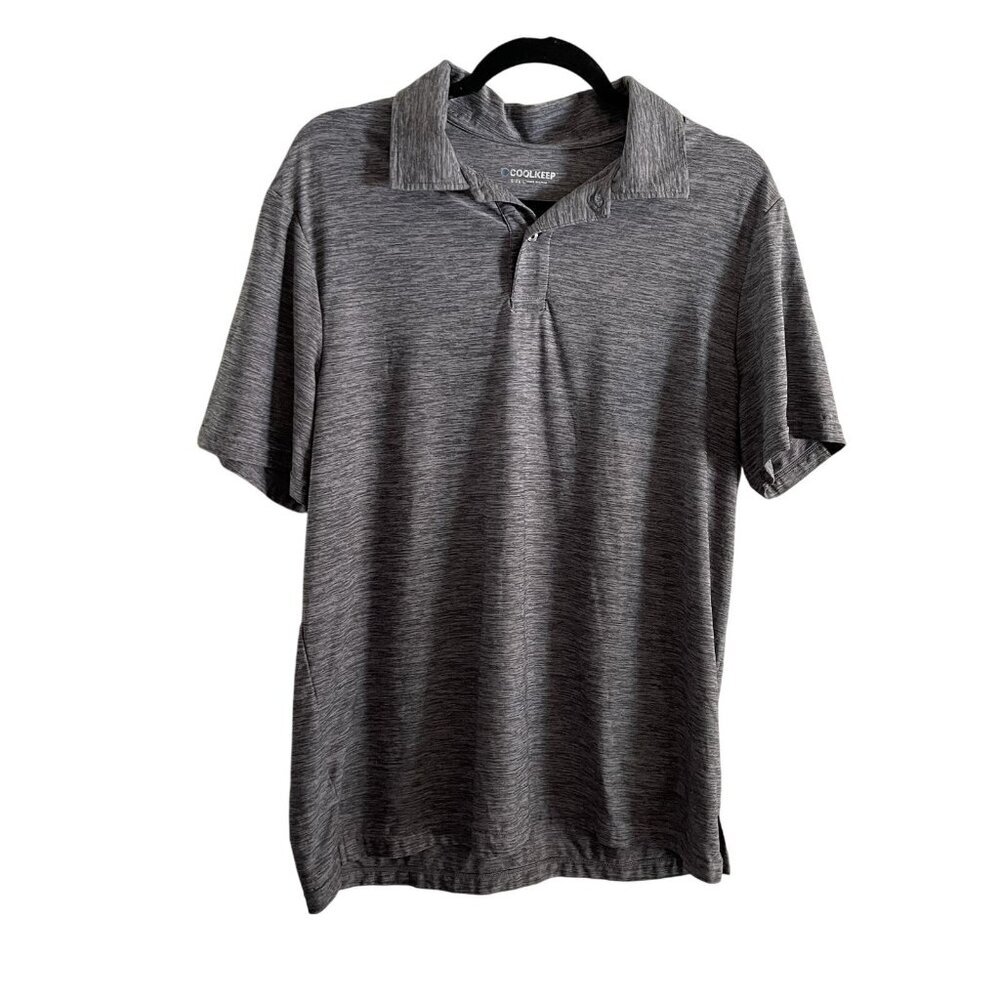Cool Keep Men SZ L Heather Gray Short Sleeve 2 Button Collared Polo Shirt